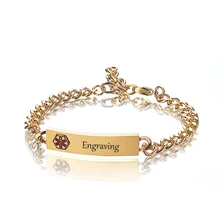 Индивидуальный красный медицинский знак SOS ID защитный браслет серебряный браслет для женщин Выгравированный браслет из нержавеющей стали