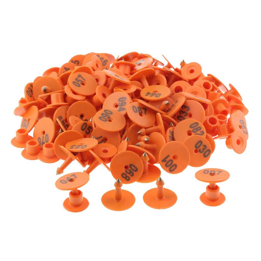 100PCS Small Pre Number Livestock Ear Tag Tagging For Pig Goat Sheep Orange