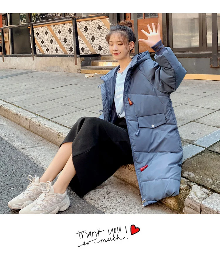 Women Winter Warm Jacket Down Cotton Coat New Fashion Long Hooded Horn Buckle Warm Jacket Ladies Parker Coat Outerwear