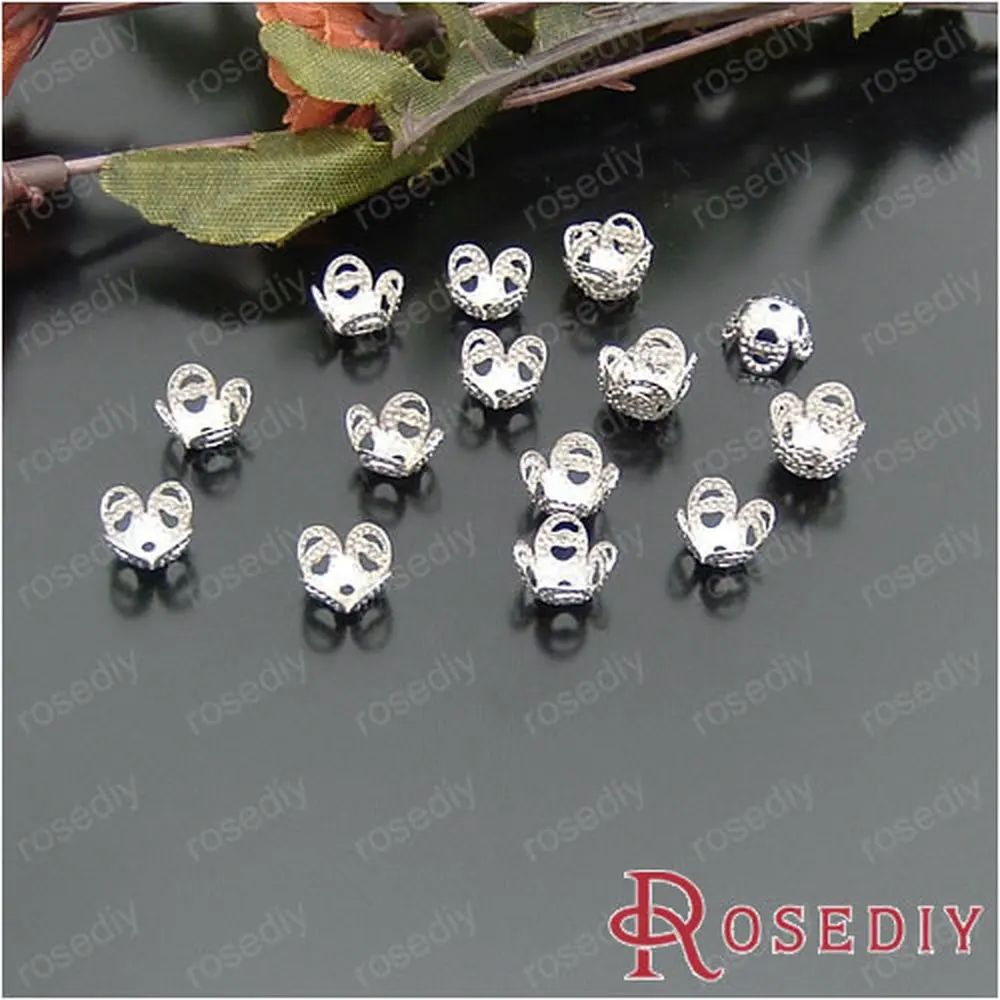 

Wholesale 8*8*4mm Imitation Rhodium Flower Iron Bead Caps Diy Jewelry Findings Accessories 100 pieces(JM4832)