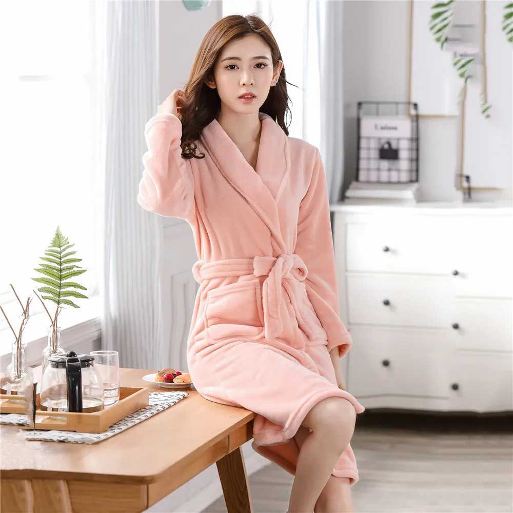 Розовая мягкая фланелевая домашняя одежда для женщин теплый халат плотный