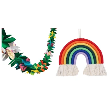 

1 Pcs Rainbow Wall Tapestry Rope Woven Tassel Home Decor & 3PCS Paper Garland Decorations Flowers Party Decorations