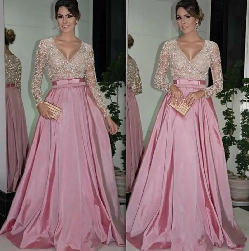 vestidos-de-madrina-Mother-of-the-Bride-Dresses-2019-Long-Sleeves-Sheer-Top-Wedding-Party-Gowns (1)