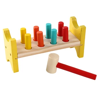 

Montessori Materials Early Learning Hamster Game Table Wooden Educational Toys Pounding Bench Knocking Piling Wood Hammer Toy