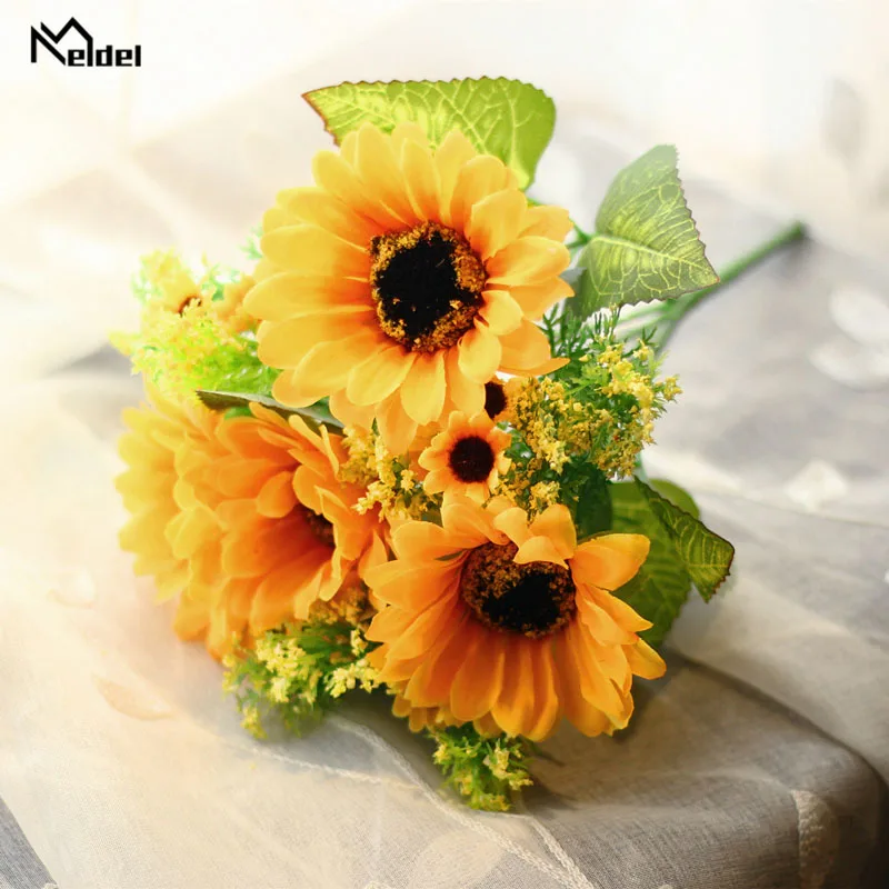 

Plastic Long Stem Artificial Flowers Sunflowers Branch 7 Heads Silk Fake Flowers for DIY Home Garden Party Wedding Decor Flores