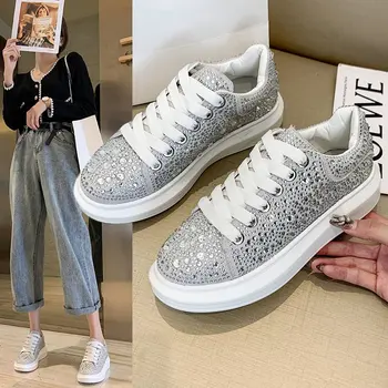 

Autumn New Women Shoes 2020 Fashion Crystal Chunky Sneakers Rhinestone Platform Sneakers Casual Skateboard shoes