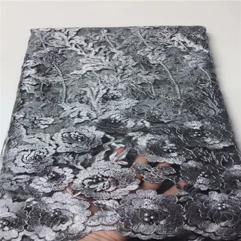 

Latest beads green African Embroidery Tulle Lace Fabric 2020 grey High Quality French Milk Silk Lace Fabric With Stones 5 Yard