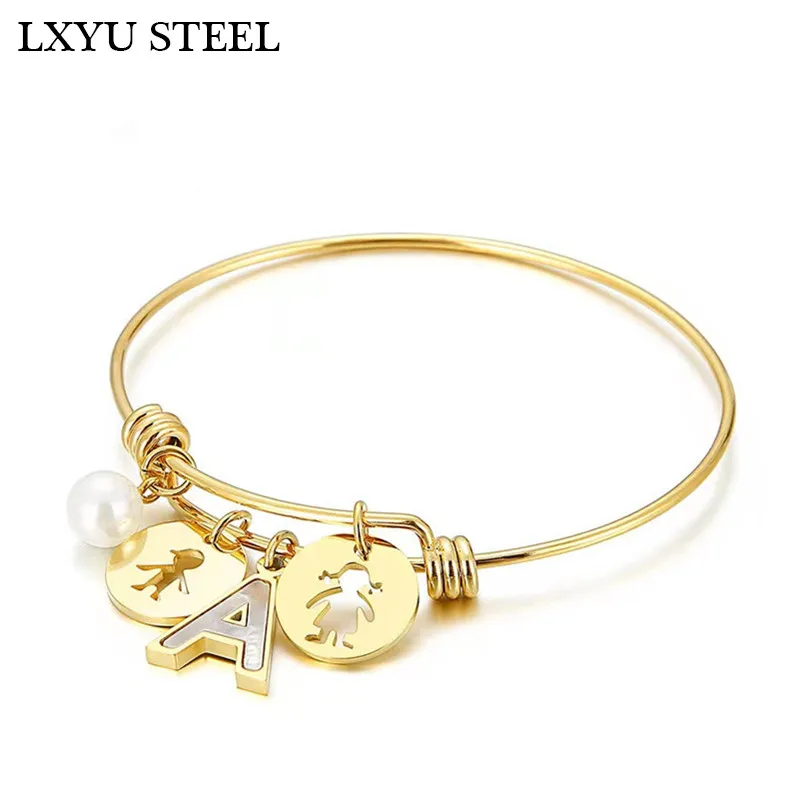 Pulseras de acero inoxidable con 26 letras para mujer y niña