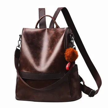 

Pu Leather Women Ladies Fashion Girls Hairball Waterproof Handbag Plush Pendant Shoulder Shopping Ladies Backpack Bags#BL5