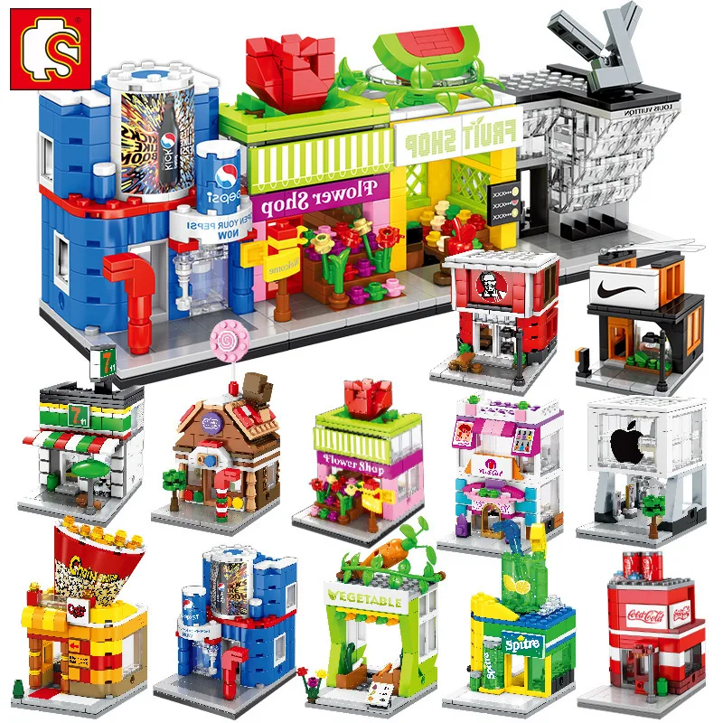 

Baby Semp Mini Street View BOY'S GIRL'S Educational Assembled Cafe Building Blocks Small Particles CHILDREN'S Intelligence Toys