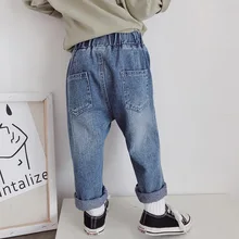 Новые стильные осенние детские ковбойские джинсы в Корейском стиле с дырками и заплатками