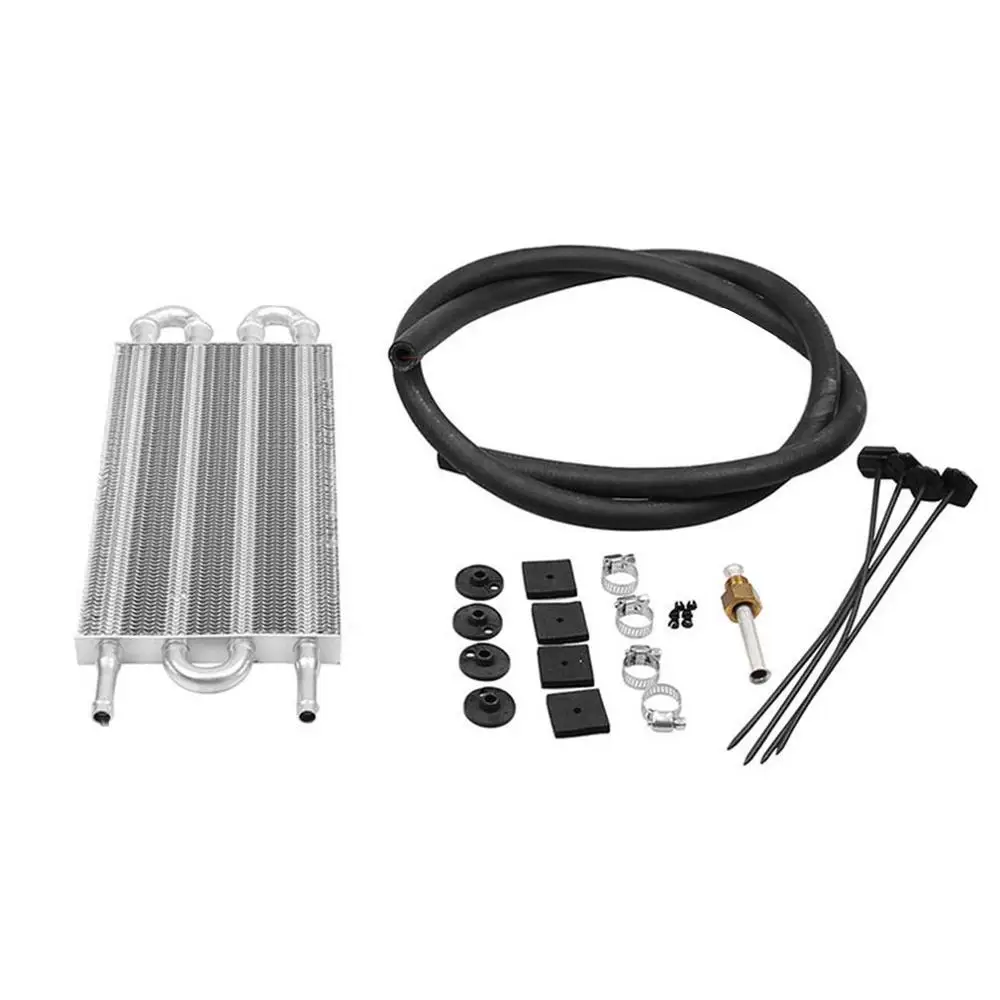 

4/6/8 Row Transmission Oil Cooler & Mounting Kit Radiator Remote Aluminum Alloy Oil Cooler + Hose/Mounting Set