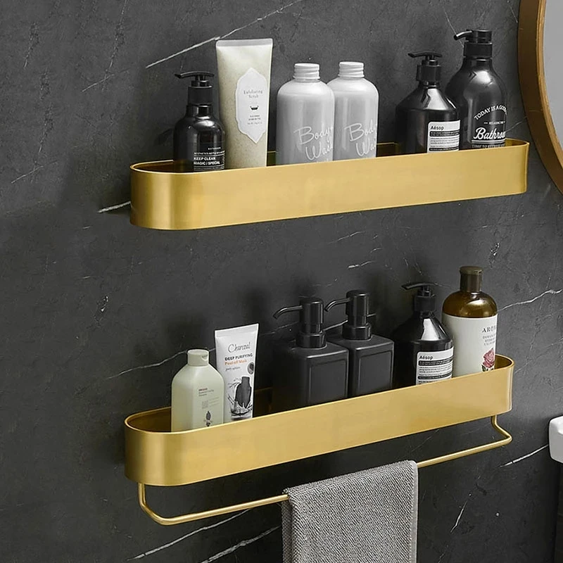 Bathroom Shelf With Bar Brushed Gold Corner Shelf Aluminum Shower Rack