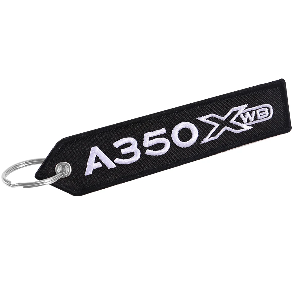 Black AIRBUS A350 Keychain Double-sided Embroidery Aviation Key Ring Chain for Aviation Gift Phone Strap Lanyard A350 Keychains (2)