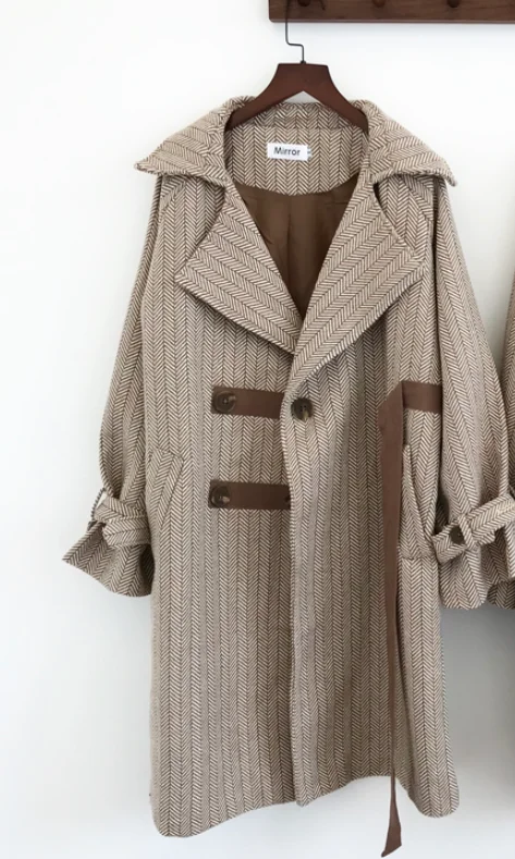 spring coat Новинка зимы, длинное шерстяное клетчатое пальто mori girl, японский Универсальный теплый Тренч, свободное плотное пальто - Цвет: spring coat