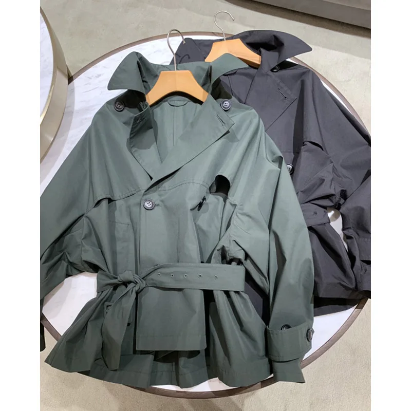 Женский Тренч однотонный зауженный короткий с поясом 2 цвета|Плащи и тренчи| |