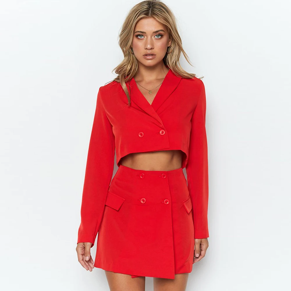 Women's Suit Office Sets Two Pieces Sets Solid Red Skirt Suit Elegant Skirt Suit OL Sets