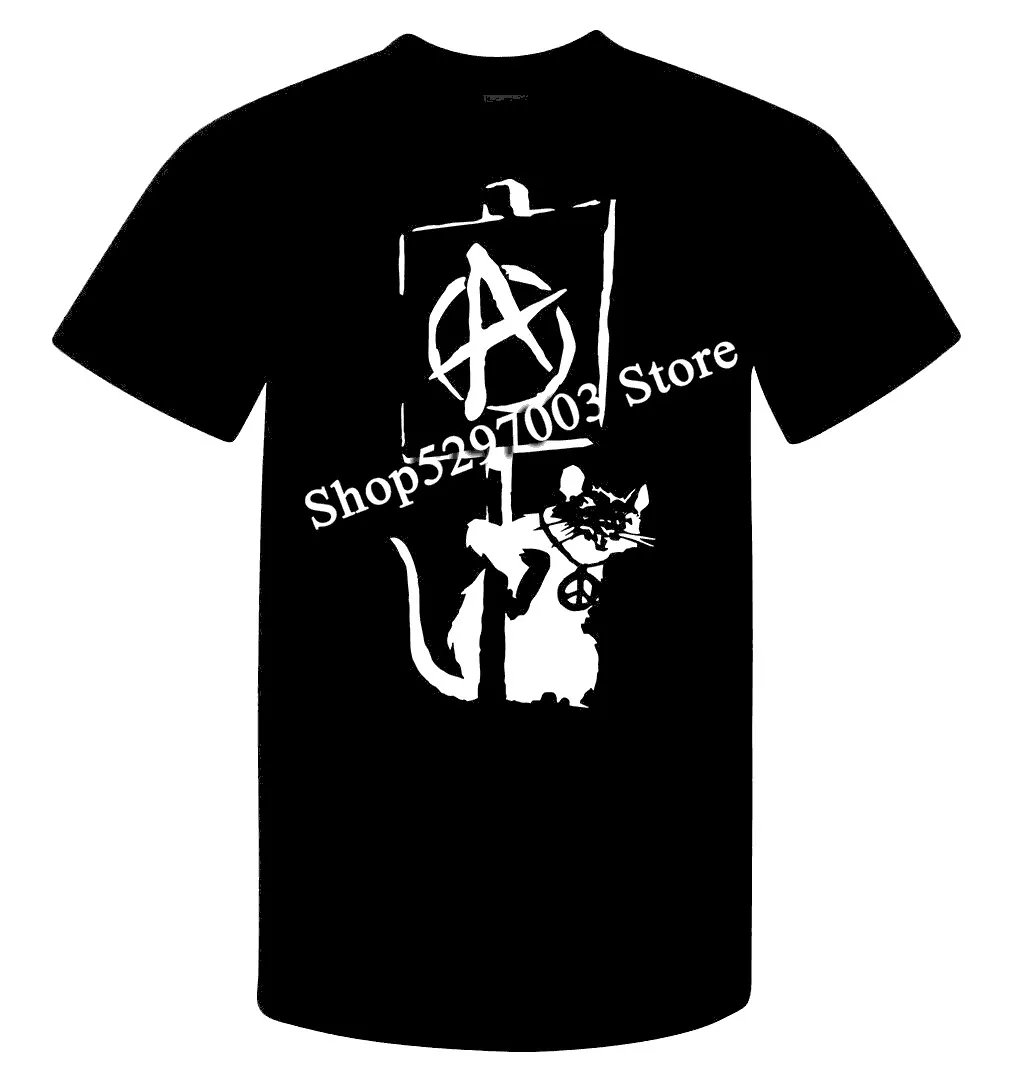 Бэнкси стрит-арт Dmc анархия крыса Холдинг знак Urban Tag Мужская футболка черный топ