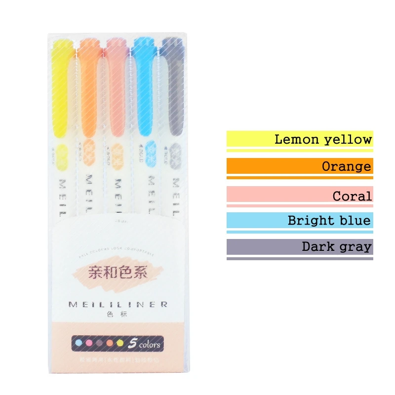 5 color set Двойной головкой маркер, фломастер японский флуоресцентная ручка 5/10/25 Цветной, ручки для рисования, для школы каракули канцелярских принадлежностей - Цвет: 5 color set