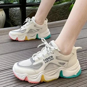 

Women Sneakers Platform Bling Patchwork Fashion Ladies Jelly Shoes Reflective Rainbow Rubber White Multi Casual Summer Loafers