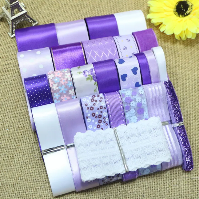

Purple Style Solid Color Polka Dots Printed Ribbon Fabric Set By The Roll Tulle Lace Ribbon Set Satin Edge Organza Ribbon Suit