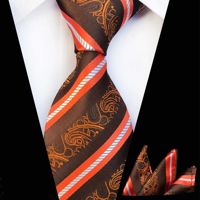 Fashion 8cm Silk Tie Set Green Bule Floral Striped Jacquard Pocket Square Necktie For Men Business Party Handkerchief Neck Ties