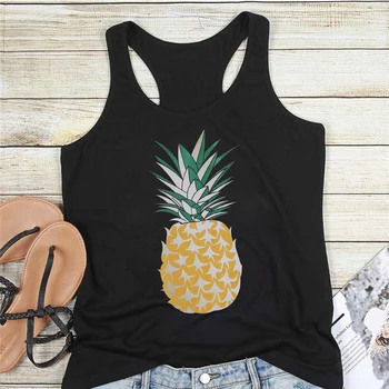

Cute Pineapple Print Tank Top Women Summer Sleeveless Tee Black Tanks 2020 New Female Top Casual Sleeveless Tops Lady Camis