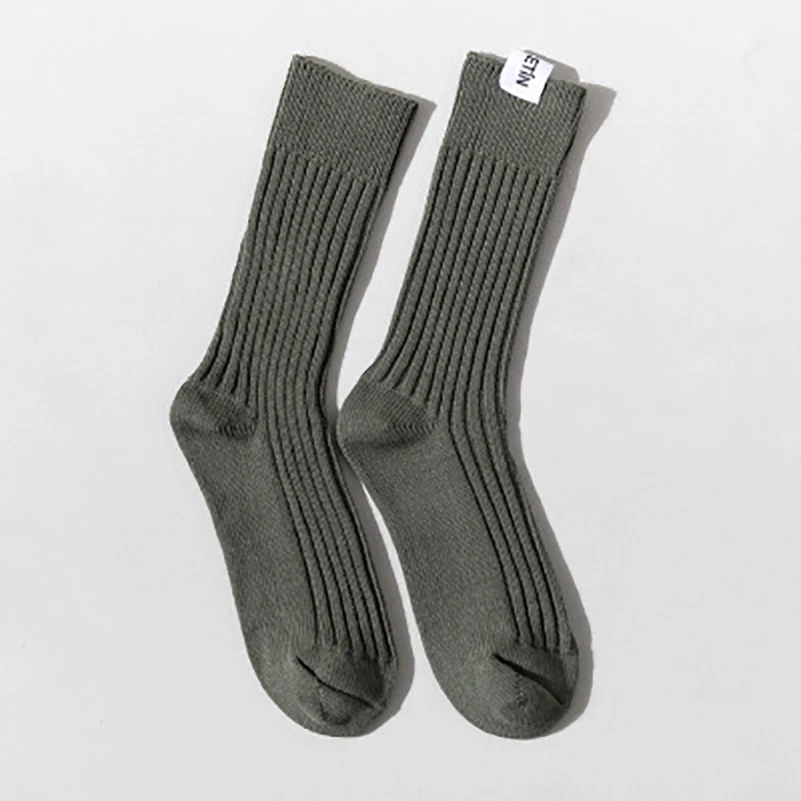 Army Green Новые трендовые цветные хлопковые носки в стиле Харадзюку в стиле ретро; зимние носки без пятки в Корейском стиле; цвет красный, синий, черный, оранжевый; дизайнерские свободные плотные милые носки - Цвет: Army Green
