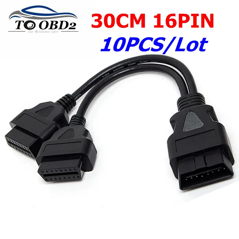 10 шт./лот Высокое качество 30 см OBD2 16 контактный Мужской Двойной Женский Y кабель