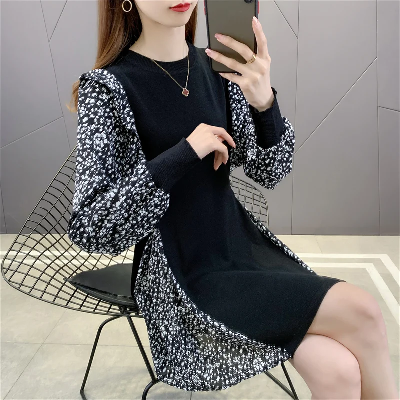 

19581 [room 2, Row 6, No.2 lower] real shot round neck medium length floral matching dress 73