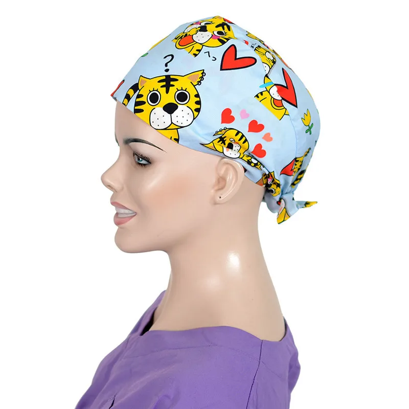 Scrub Cap 6 Тигровый принт скраб хирургическая Кепка медицинские шапочки для женщин и мужчин темно-синий один размер галстук назад хлопковое для спа стоматологическая клиника рабочие шапки - Цвет: Scrub Cap 6