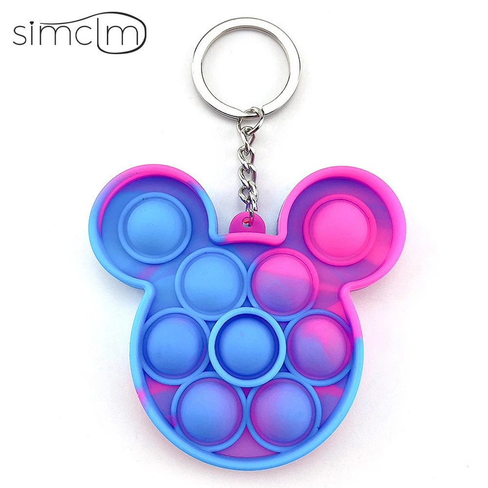 Mini Anime Push Keychain for Children Adult Sensory Trinkets Pop Bubble Among Us Key Ring Educational Cute Toy Anti-stress Funny