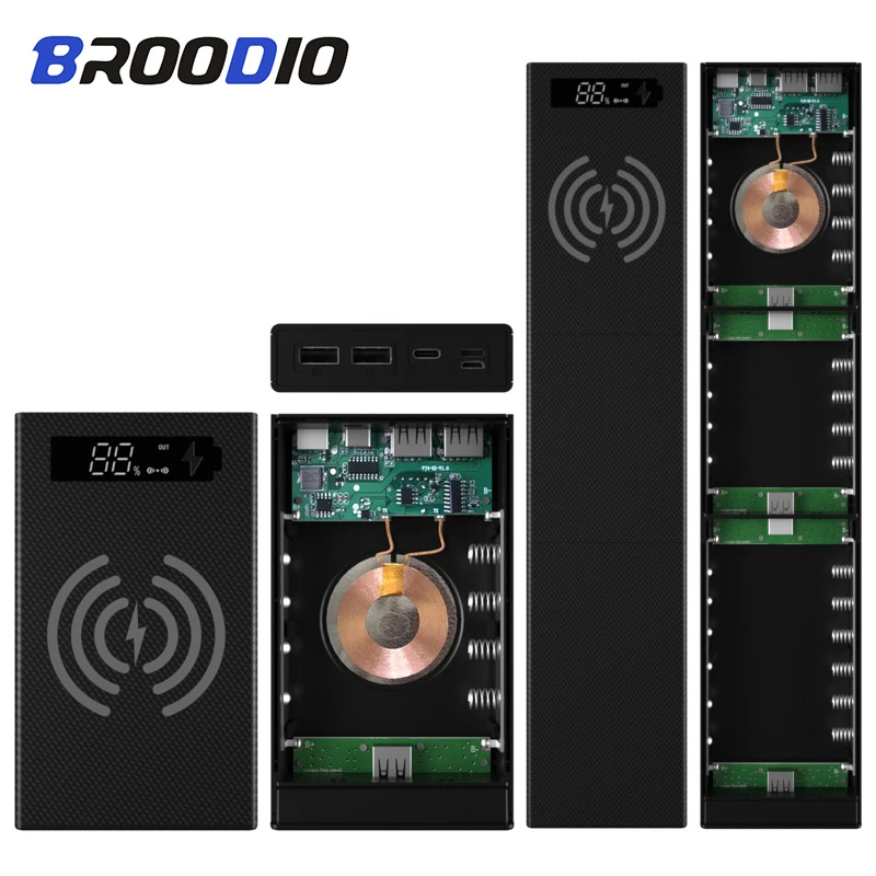 

18650 Battery Holder Support Quick&Wireless Charger 18650 Power Bank Case QC 3.0 PD DIY Shell Box For iPhone Xiaomi Mobile Phone