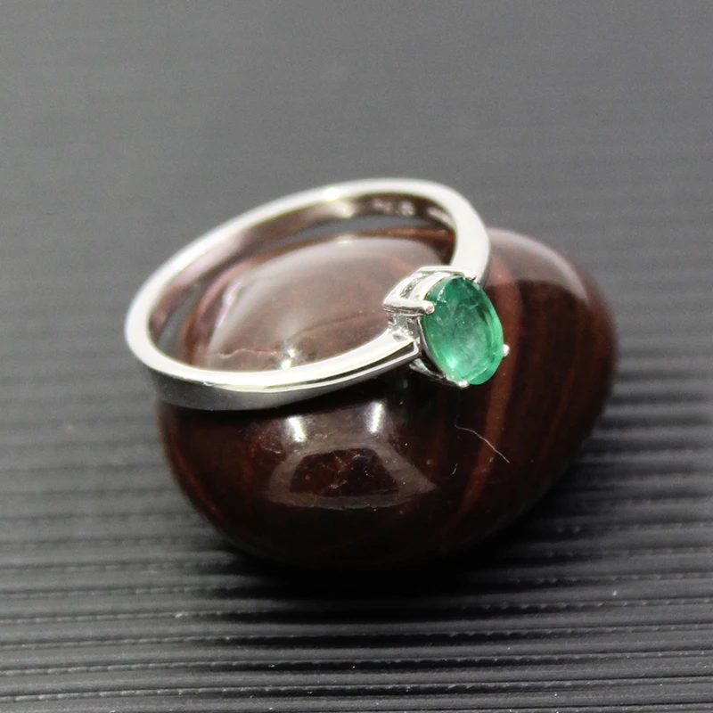 Promotion natural emerald wedding ring for woman 0.4 ct 4mm*6mm natural I grade emerald solid 925 silver emerald gemstone ring 5