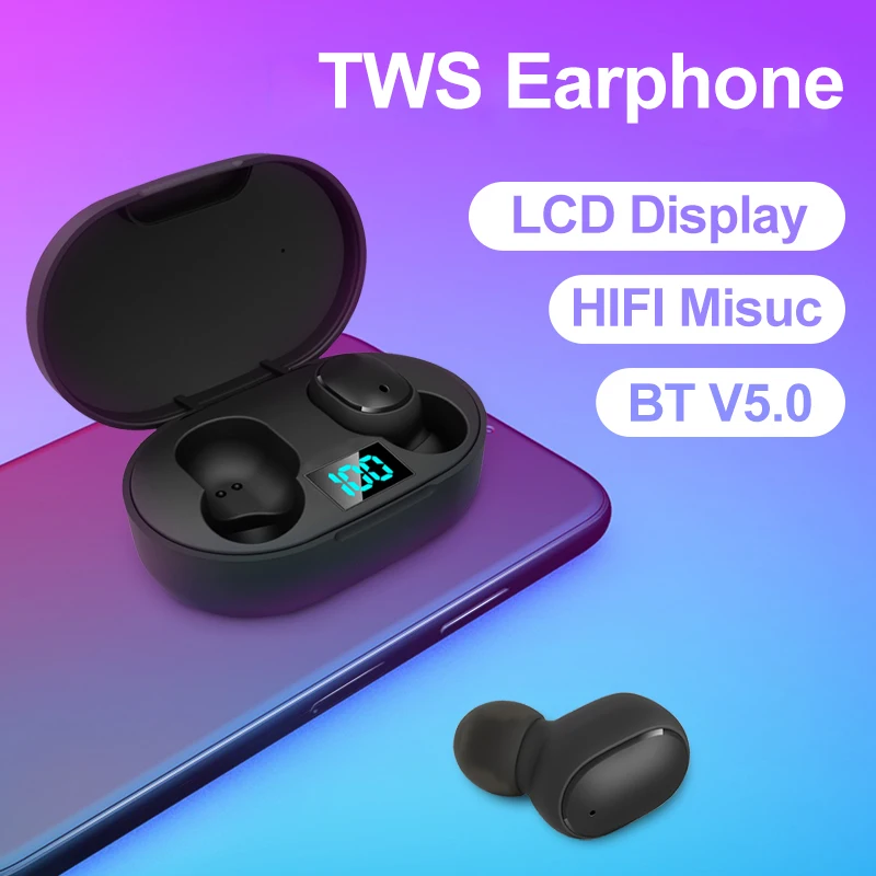 E6S TWS Bluetooth 5 0 Wireless Earphones PK Airdots Digital Display Waterproof Sport Headset Noise Cancelling Earbuds For Redmi