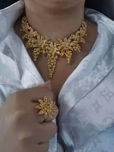 Conjunto de joyería nupcial para mujer, conjunto de collar para mujer, pendientes africanos, anillos indios, pulsera de oro de Dubái, accesorios de boda al por mayor