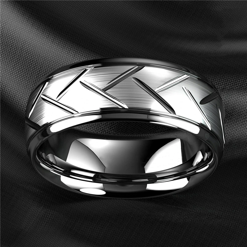 Luxury Men's Wedding Rings Finger Rings Jewelry Rings 8mm Silvery Brushed Titanium Steel 316L Stainless Steel Bevel Cut Size 6-13