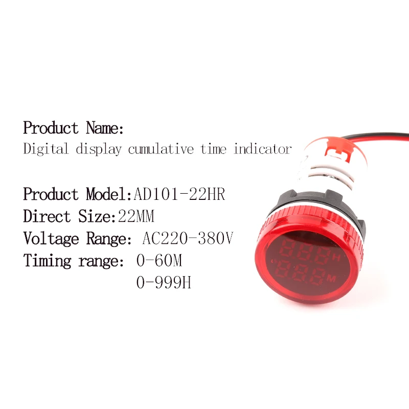 22MM Led Round Square Digital Timer Meter 0-60 minute/0-999hour AC 220V-380V Mini Signal Light hour meter Panel mounting 5