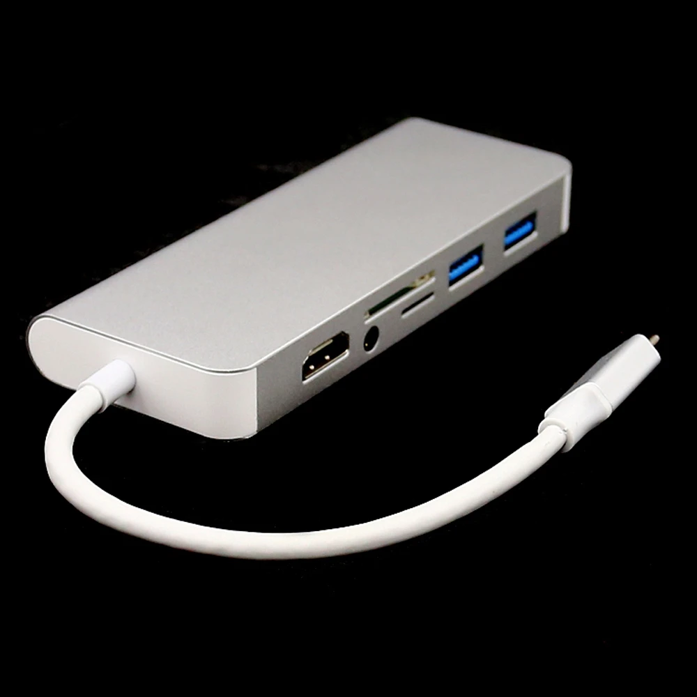 8 в 1 USB C type C концентратор до 4K HDMI 3,5 мм аудио 1000 м RJ45 SD TF кард-ридер Тип C PD зарядный адаптер для Macbook