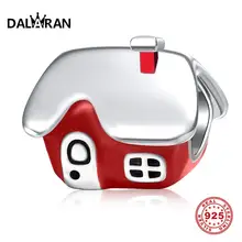 DALARAN, семейный дом, 925 пробы, серебряные, красные Эмалевые бусины, подходят для Pandora, 925, браслет, рождественский подарок для женщин