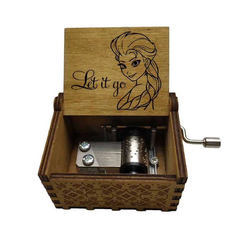Antique Carved Wooden Hand music box Print Let It Go Music Box For Girls Birthday Gift Christmas New Year Gifts