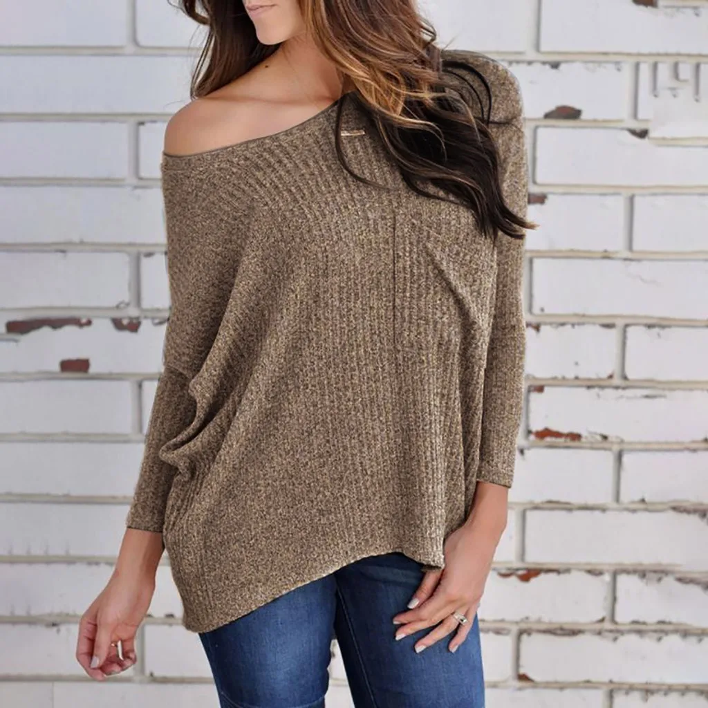 

Plus Size S-5XL Winter Fashion knitted Jumper Sweater Loose Cold Shoulder Shirt Casual Female Women Long Sleeve Blusas Pullover