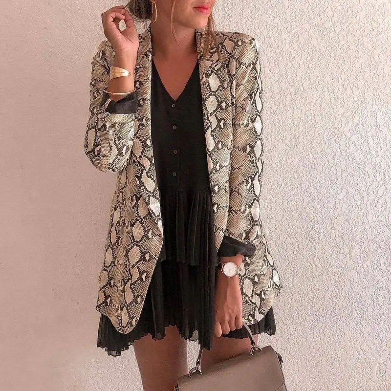 

Fashion Thin Jacket Sexy Snake Print Long Sleeve Coat Elegant Women Open Stitch Outerwear Clothes Streetwear Dropshipping