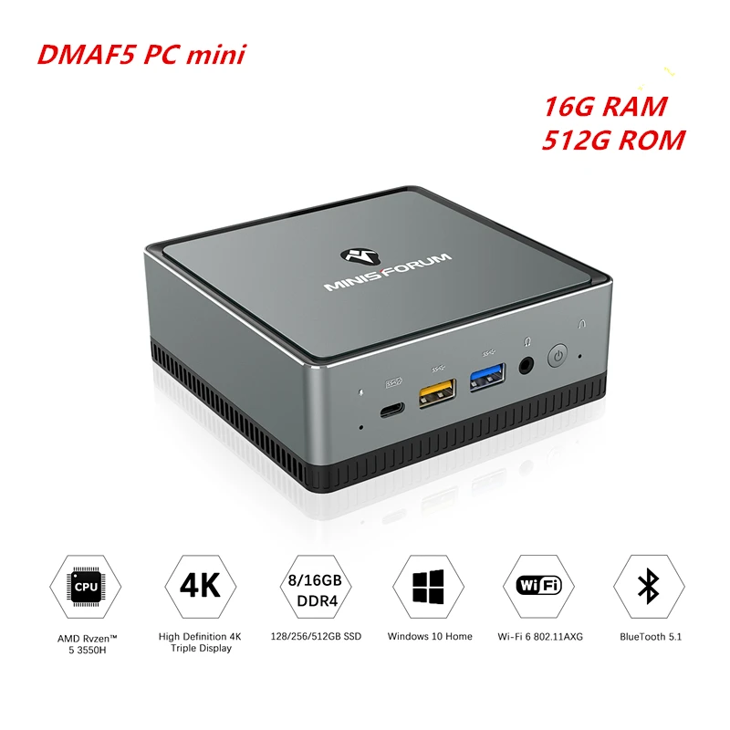 Новый мини-ПК DMAF5 Windows 10 16 Гб ОЗУ 512 ПЗУ AMD RYZEN5 3550H медиаплеер WiFi6 1000M LAN Bluetooth 5 1 4K HDD