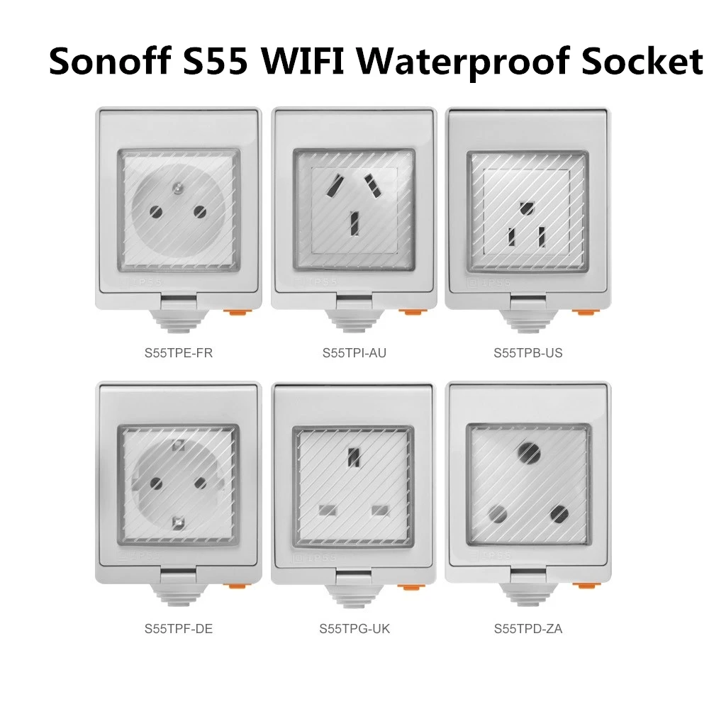 SONOFF S55 WIFI Vocie Remote Control Smart Waterproof Socket APP Timer AU DE FR US/ZA UK Plug IFTTT Work for Amazon Alexa Google|Smart Power Socket Plug| - AliExpress