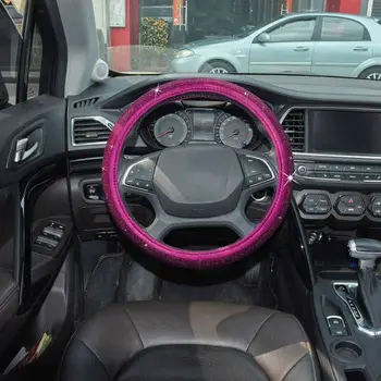 

Replacement Steering Wheel Cover Parts 38cm Purple PU Leather Rhinestone