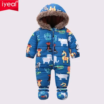 

IYEAL Winter Newborn Baby Clothes Jumpsuit Cartoon Warm Boys Snowsuit Children Hooded Overalls For Girls Unisex Baby Rompers