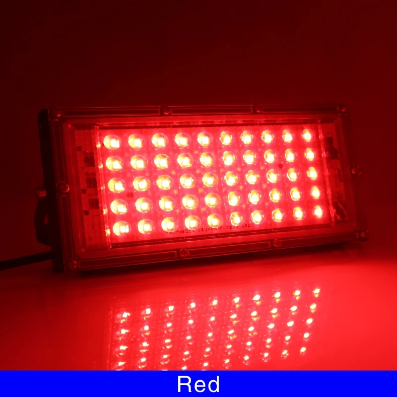 Красный 50 Вт светодиодный RGB прожектор светильник лампа AC 220V 230V 240V напольный светильник IP65 Водонепроницаемый отражатель Светодиодный точечный светильник с пультом дистанционного управления Управление - Испускаемый цвет: Красный