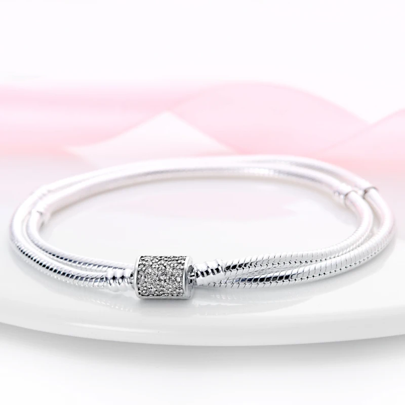 

Hot Sale 100% Genuine Silver Color Double Bracelet For Original Beads Pendant Charm Bracelet DIY Fine Gift Women Free Shipping