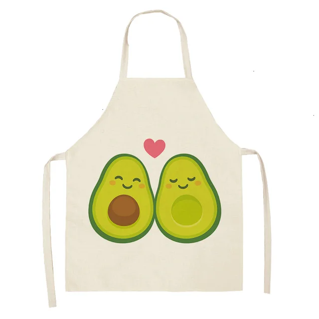 1PCS Cotton Linen Apron Avocado Printed Kitchen Women Baking Waist Bib Home Cooking Brief Sleeveless Pinafore WQCN34
